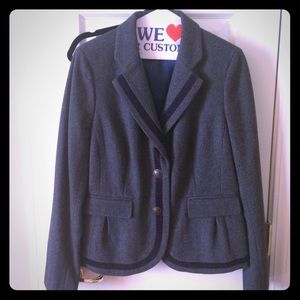 EUC Loft Grey Wool Navy Piped Jacket Blazer (10)